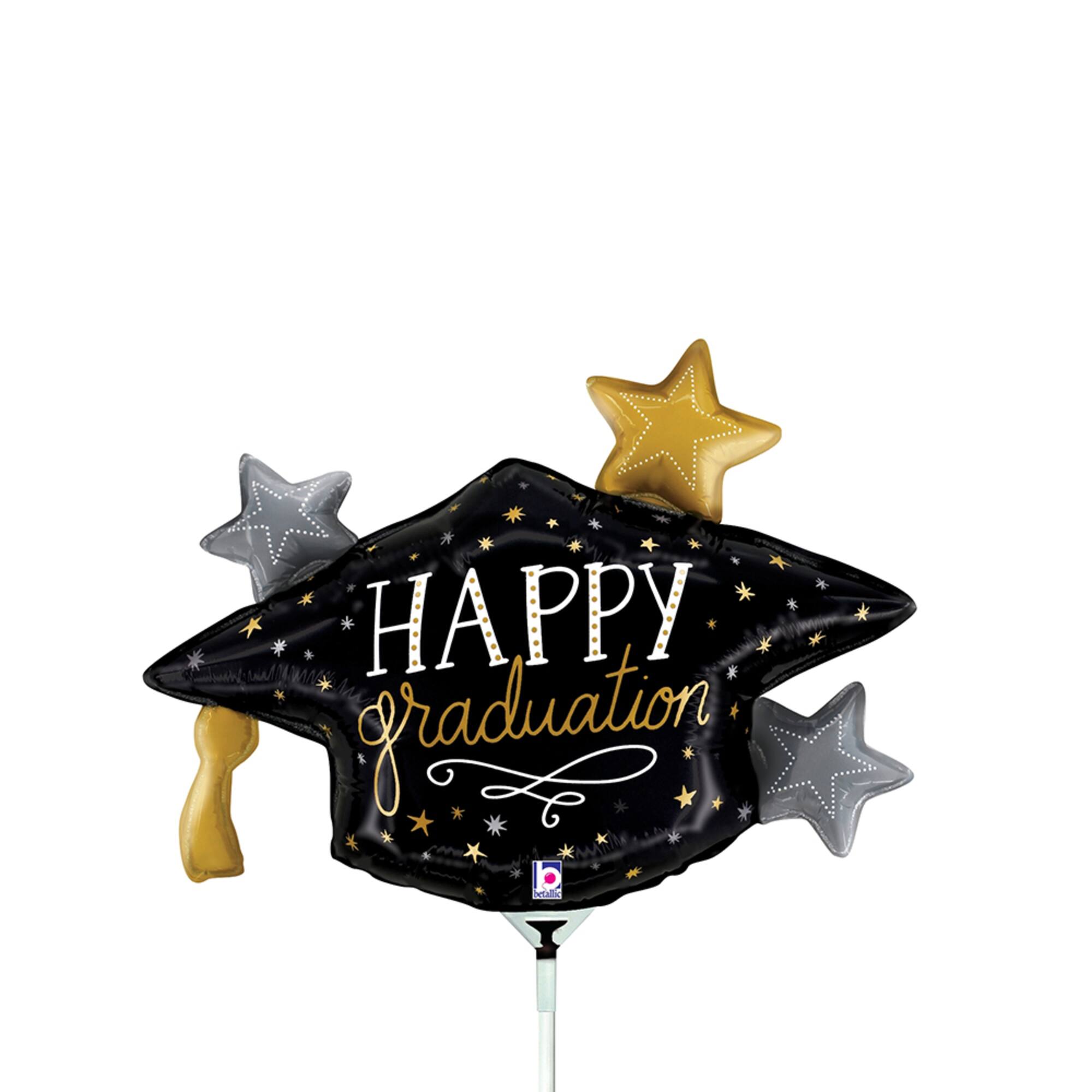 11" Metallic Graduation Cap Stick Balloon
